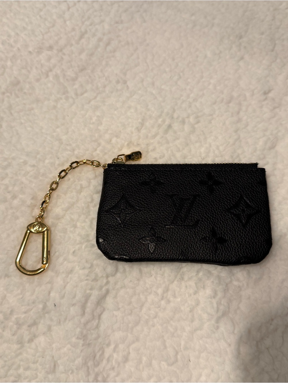 Source Unknown Black Embossed Monogram Key & Card Pouch with Gold Chain